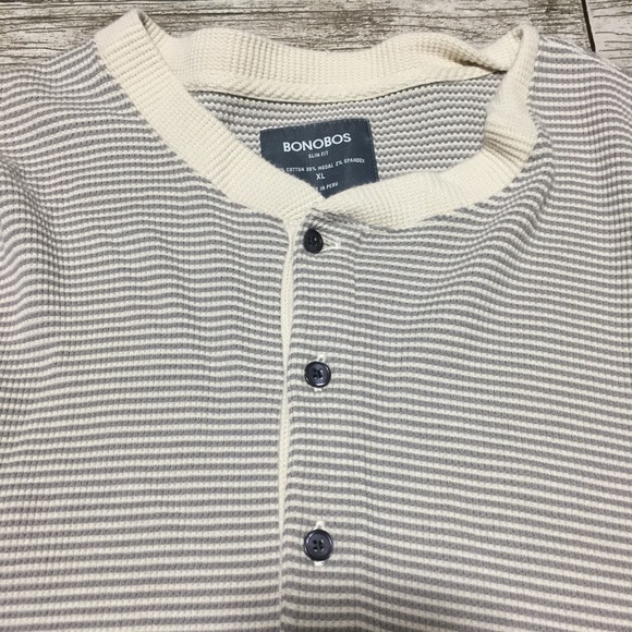 Bonobos Slim Fit Stripe Henley Shirt Men’s XL Off White Gray Long Sleeve Casual - Picture 7 of 10
